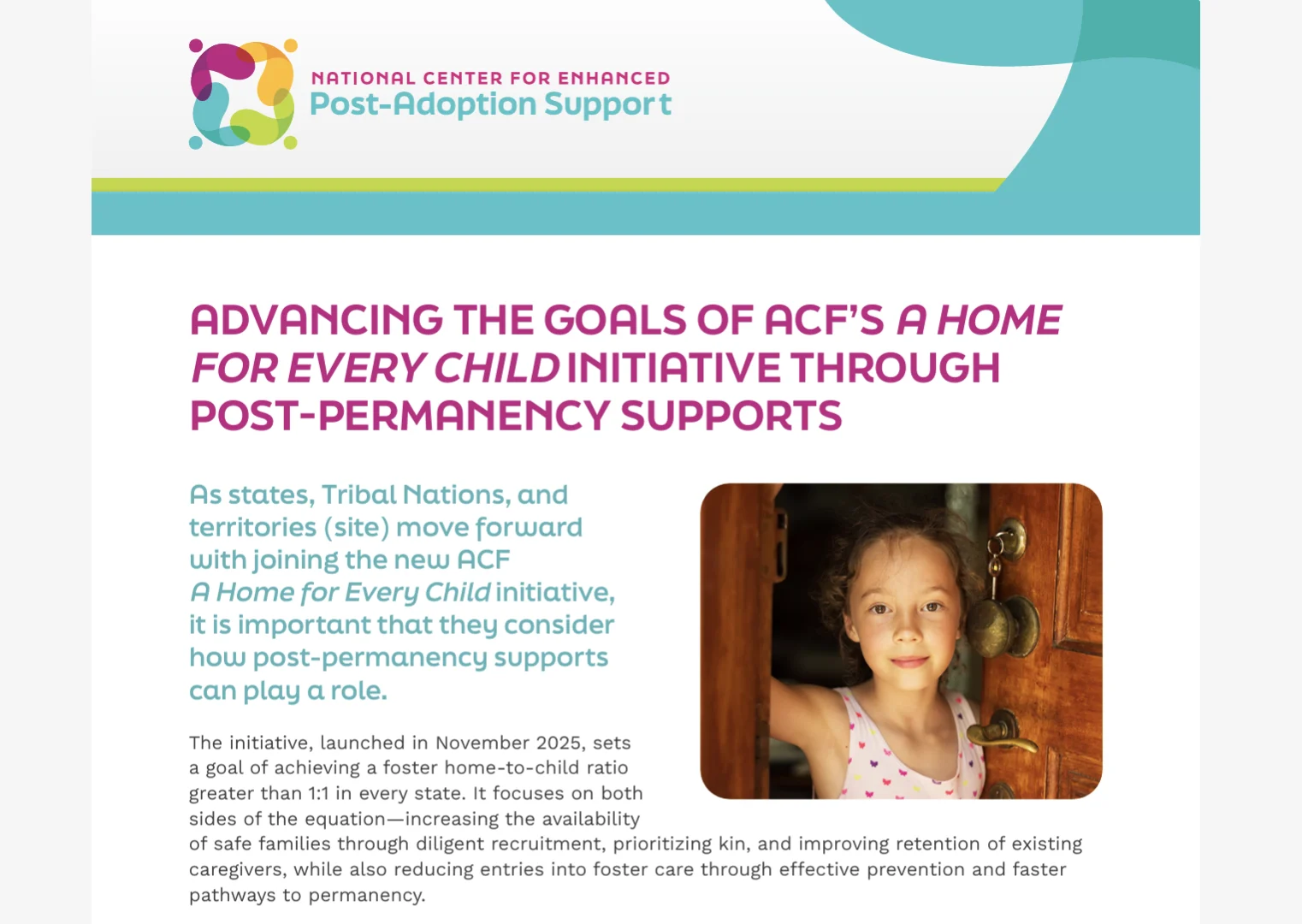 Advancing the Goals of ACF’s A Home for Every Child Initiative Through Post-Permanency Supports